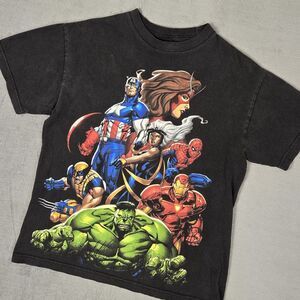 Vintage Marvel Comics Mad Engine T-Shirt Mens Small Spiderman Hulk WOLVERINE Y2K